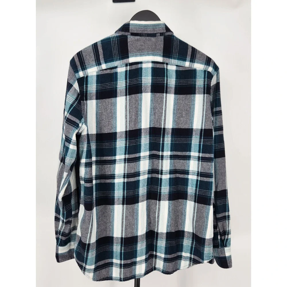 Banana Republic Mens Standard Fit Plaid Flannel Shirt Blue Black White Large